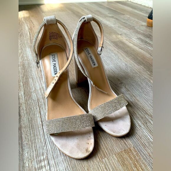 Steve Madden Kalina Diamond Strappy Dress Heels Gray Suede Leather Size 8 - Picture 1 of 7